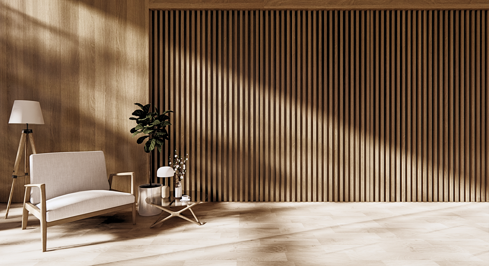 3D Render of a Rustic Minimalist Living Room 