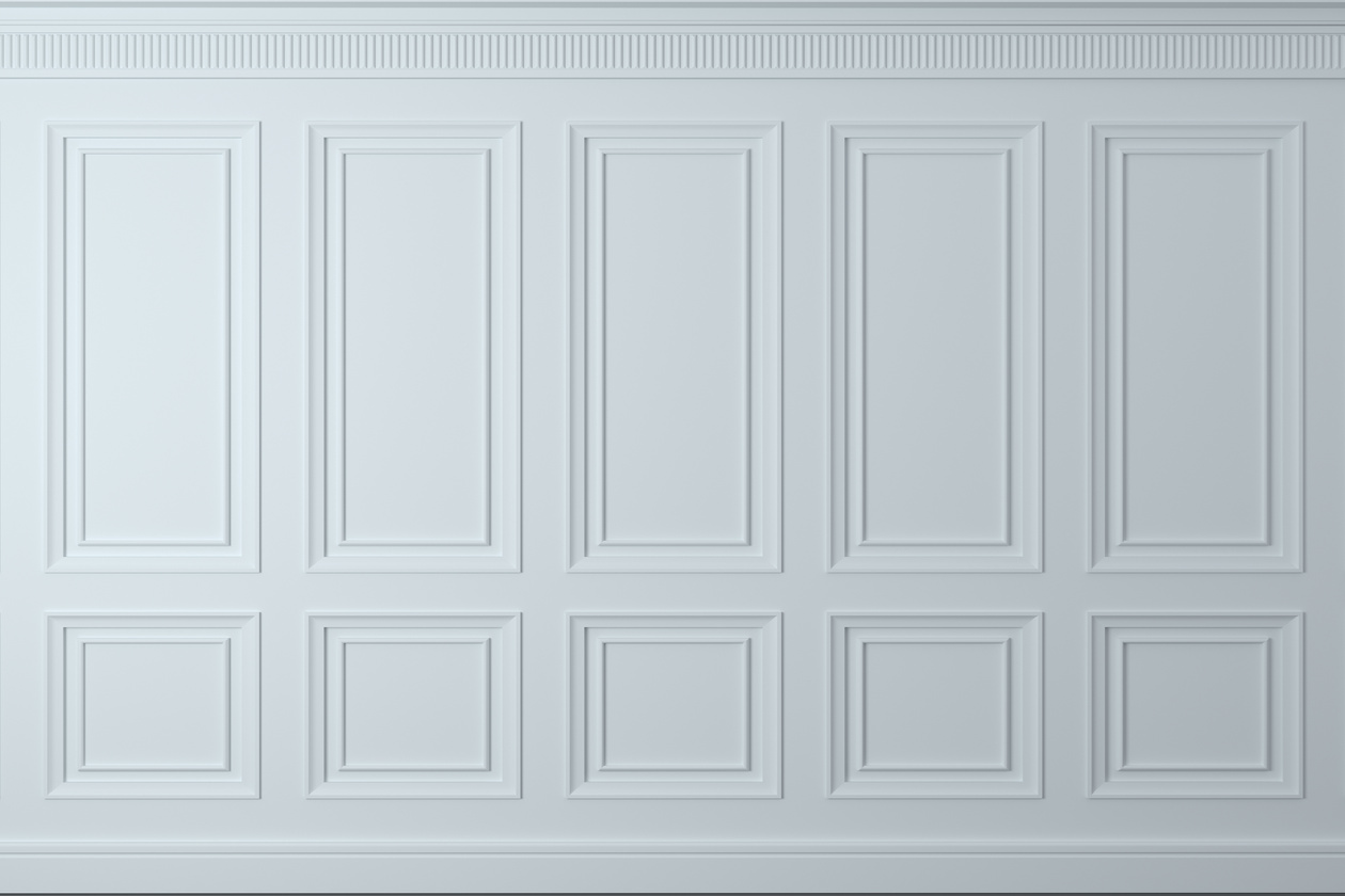 Classic wall of white wood panels