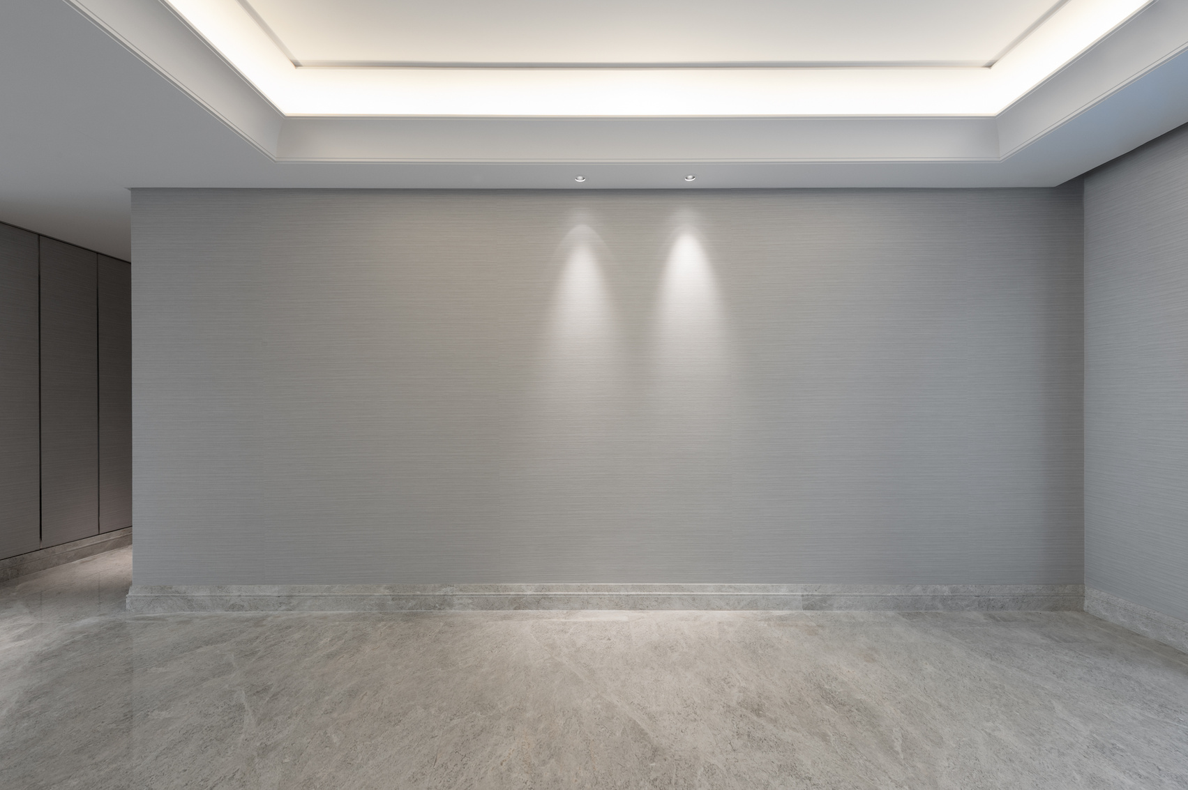 Empty living room with walkway